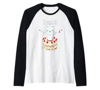 Ho 8 Anni! Simpatico Gatto/Gattino con Torta di Compleanno Maglia con Maniche Raglan