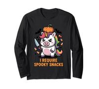 Ho Bisogno di Spooky Snacks Angry Unicorn Halloween Maglia a Manica