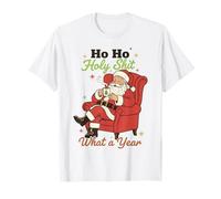 Ho Ho Holy Shit What a Year Funny Christmas Santa Maglietta