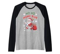 Ho Ho Home Run Divertente Amante del Baseball Cappello di Babbo Natale Maglia con Maniche Raglan