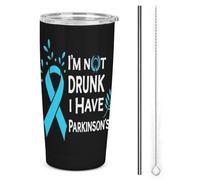 Ho la consapevolezza del Parkinson, sono ubriaco, 1 bicchiere termico in acciaio inossidabile da 20 once, tazza da viaggio per auto a doppia parete sottovuoto con coperchio a cannuccia per uomini e d