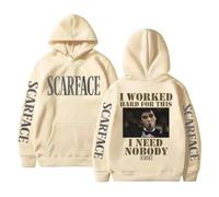 Ho lavorato duramente per questo, non ho bisogno di nessuno, felpa con cappuccio Scarface da uomo, felpa casual vintage con cappuccio, felpa con cappuccio da uomo, abbigliamento da strada maschile