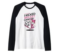 Ho preso a calci Il Cancro al Seno Carino Gatto Calcio Maglia con Maniche Raglan