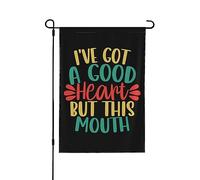 Ho un buon cuore ma questa bocca Bandiera Ho un buon cuore ma questa bocca Bandiere da giardino Bandiere da giardino personalizzate 12x18 Banner da giardino bifacciale per l'estate