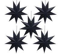 HO2NLE 5 Pezzi Stella di Carta Natalizia la Decorazione 30cm Nero Stelle Carta da Appendere di Carta per Compleanni, Matrimoni, Natale, Feste