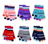HoaaiGo 3 Paia Bambini Guanti a Maglia Multicolori, Guanti Elasticizzati Magici Caldi Invernali, Guanti Termici da Dito Pieno per Bambino, Guanti a Righe Lavorati per Bambine e Ragazze di 5-10 Ann