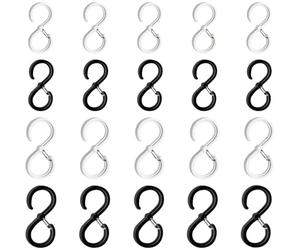 HoAhaMay 20 pezzi Ganci a forma di S con chiusura di sicurezza antiscivolo. Ganci a S in plastica per appendere oggetti,adatti per armadi,cucine,bagni,camere da letto,uffici e giardini (nero/bianco)