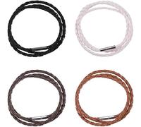 HoAhaMay 4 bracciali in pelle con motivo intrecciato e chiusura dorata, realizzati a mano, in pelle, adatti come bracciale unisex da regalare (4 colori)