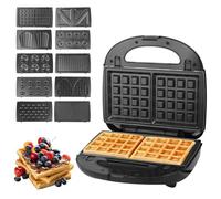 Hoapin Sandwich Maker 10 in 1 Tostiera Waffles Piastra con 10 Piastre Removibili, Piastre Tostapane 750W, Termostato Regolabile, Indicatori LED (10 in 1)