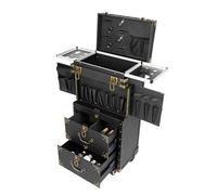 HOARLICN Carrello da lavoro a 3 livelli, arrotolabile, con serratura, per trucco, per parrucchiere, per parrucchiere, con rotelle, per bagagli, organizer da viaggio, cassetta degli attrezzi con