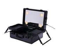 HOARLICN Makeup Train Case, Organizer per trucchi con luce e specchio, 2 fabbri con 2 serrature, 3 scomparti, dimmerabile, grande set di organizer per trucchi, Nero , moderno