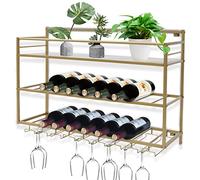 HOARLICN Porta Bottiglie Da Soffitto 25 x 80 x 55 cm con guida scorrevole, supporto per bicchieri da vino, colore nano, 3 ante a piani per appartamenti, bar, caffè (oro)