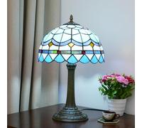 Hobaca® 12 Pollici E27 Tulipano Vetro Colorato Lampade da Tavolo Decorativa Classiche Lampada da Comodino Vintage Eleganti Lampada da Tavolino Salotto Camera da Letto (12 pollici Feather-Blue)