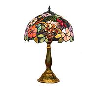 Hobaca® E27 12 Pollici Vetro Macchiato Uva e Fiori Lampade da Tavolo Classiche Pastorale Lampada da Comodino Eleganti Decorato Salotto Camera da Letto Ristorante