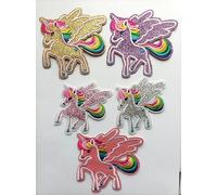 Hobbies and patch toppa termoadesiva ricamata 5 unicorni glitter colorati o cucire decorazione zaino felpa maglia borsa giacca jeans grembiule astuccio bambina