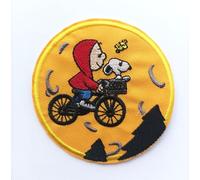 Hobbies and patch toppa termoadesiva ricamata cane peanuts tonda bicicletta uccellino giallo famoso cucire decorazione zaino felpa maglia borsa giacca jeans grembiule adulto bambino bambina