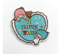 Hobbies and patch toppa termoadesiva ricamata kiki 2 personaggi insieme cuore love da stirare o cucire decorazione zaino felpa maglia borsa giacca jeans grembiule astuccio bambina