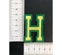 Hobbies and patch toppa termoadesiva ricamata lettere alfabeto giallo verdi gialle verde (5x4cm) da stirare o cucire decorazione zaino felpa grembiule astuccio bambina bambino ABC (lettera H)