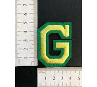 Hobbies and patch toppa termoadesiva ricamata lettere alfabeto giallo verdi gialle verde (5x4cm) da stirare o cucire decorazione zaino felpa grembiule astuccio bambina bambino ABC (lettera G)