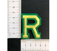 Hobbies and patch toppa termoadesiva ricamata lettere alfabeto giallo verdi gialle verde (5x4cm) da stirare o cucire decorazione zaino felpa grembiule astuccio bambina bambino ABC (lettera R)