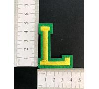 Hobbies and patch toppa termoadesiva ricamata lettere alfabeto giallo verdi gialle verde (5x4cm) da stirare o cucire decorazione zaino felpa grembiule astuccio bambina bambino ABC (lettera L)