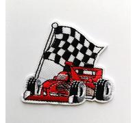 Hobbies and patch toppa termoadesiva ricamata macchina rossa formula 1 corsa gara bandiera a scacchi da stirare o cucire decorazione zaino felpa maglia borsa giacca jeans astuccio grembiule bambino