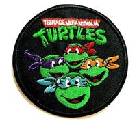 Hobbies and patch toppa termoadesiva ricamata tartarughe ninja logo tondo sfondo nero vintage da stirare o cucire decorazione zaino felpa maglia borsa giacca jeans grembiule bambino adulto