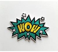 Hobbies and patch toppa termoadesiva ricamata WOW! wow esclamazione nuvola fumetto da stirare o cucire decorazione zaino felpa maglia borsa giacca jeans astuccio grembiule bambina bambino