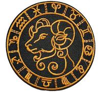 Hobbies and patch toppa termoadesiva segno zodiacale Ariete Aries zodiaco cavalieri oroscopo dorato da stirare o cucire decorazione zaino felpa maglia borsa giacca jeans tonda