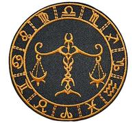 Hobbies and patch toppa termoadesiva segno zodiacale Bilancia Libra zodiaco cavalieri oroscopo dorato da stirare o cucire decorazione zaino felpa maglia borsa giacca jeans tonda