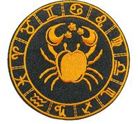 Hobbies and patch toppa termoadesiva segno zodiacale Cancro cancer zodiaco cavalieri oroscopo dorato da stirare o cucire decorazione zaino felpa maglia borsa giacca jeans tonda