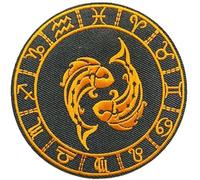 Hobbies and patch toppa termoadesiva segno zodiacale Pesci Pisces zodiaco cavalieri oroscopo dorato da stirare o cucire decorazione zaino felpa maglia borsa giacca jeans tonda