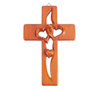 HOBBIESAY 1 croce da parete con scollo a cuore decorativo in legno croce con amore intrecciato, arancione profondo intagliato, decorazione da parete per soggiorno, camera da letto, ingresso