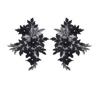 HOBBIESAY 1 paio di applique in pizzo con fiori neri 3D ricami floreali con strass perline floreali da cucire toppe per donne abiti da sposa abito corpetto costume abbigliamento artigianato fai da te