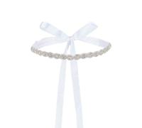 HOBBIESAY 1 pz cintura di perle fascia di nozze 44 cm cintura strass con nastro di raso cintura da sposa di cristallo fatta a mano per le donne di nozze formale abito da sera accessori, Argento, 44cm
