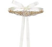 HOBBIESAY 1 pz fascia da sposa cintura perla strass cintura con nastro di raso fatto a mano cristallo cintura da sposa per le donne di nozze formale abito da sera accessori, Oro, 27 cm