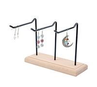 HOBBIESAY 1 Set 4 Pezzi Espositori per Gioielli in Legno A 1 Livelli e 3 File 21 cm Organizzatore di Gioielli da Tavolo in Metallo Supporto per Torre per Orecchino in Metallo Nero