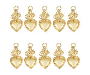 HOBBIESAY 10 Pz Ciondoli a Cuore Sacro in Ottone Dorato con Anelli di Salto a Forma di Amore per Creazione di Gioielli Fai Da Te