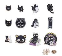 HOBBIESAY 12pcs Spille Smaltate Con Parola Di Gatto Nero Cartone Animato Gatti Spilla Lega Decorative Estetiche Spille Bacchette Gattino Dolce Spille Per Borse Zaini Abbigliamento Metallo
