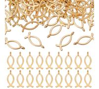 HOBBIESAY 150 ciondoli in lega in stile tibetano, 20 x 8 mm, a forma di pesce di Gesù, per braccialetti fai da te, collane, gioielli, foro: 2 mm, lega metall