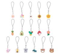 HOBBIESAY 16 stili simpatici ciondoli per cellulare in resina sintetica 8,5 - 9 cm orso coniglio koala fungo ape fiore ciondolo per cellulare Kawaii fiori animali ciondolo cellulare per portachiavi