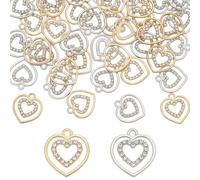 HOBBIESAY 2 colori 40 ciondoli a forma di cuore con strass, 19,5 mm, oro/argento, ciondolo a forma di cuore lucido, per San Valentino, braccialetti fai da te, collana, lega, strass