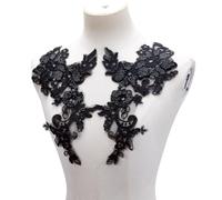 HOBBIESAY 2 paia di toppe ricamate in pizzo nero con perline floreali per cucito, artigianato, decorazioni per abiti da sposa, corpetto, costumi, abbigliamento, fai da te