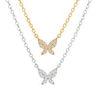 HOBBIESAY 2 pezzi Swarovski Cristallo Farfalla Collane Set Semplice Cristallo Farfalla Collane Elegante Ciondolo Per Le Donne Oro Argento Ferro Donne Gioielli Pendenti