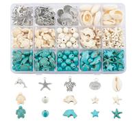HOBBIESAY 210 perline turchesi per tartaruga, motivo oceano, perle turchesi, stelle marine, pietre distanziatrici per la creazione di gioielli, foro: 1-3 mm