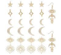 HOBBIESAY 24pcs 6 stili 24K Placcato Oro Connettore Ciondoli Luna Collegamenti Ciondoli Crescente Luna Sole Stella Connettori Pendenti Ciondoli in Ottone Collegamenti Connettori Etichetta Vergine