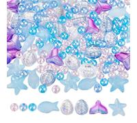 HOBBIESAY 290 pezzi, 8 motivi, oceano, perline colorate di pesce, perle di vetro trasparenti, perle di pesce, animali marini blu, perline di vetro per orecchini, collane, bracciali fai da te