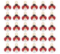 HOBBIESAY 30 ciondoli smaltati rossi a forma di coccinella, con perle, insetti volanti, per braccialetti fai da te, collane, portachiavi, gioielli, foro: 2 mm, lega, smalto