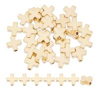 HOBBIESAY 30 distanziatori a croce, 8 mm, placcati in oro 24 carati, crocifisso, stile tibetano, per braccialetti fai da te, orecchini, collane, fori: 1,5 mm
