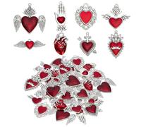 HOBBIESAY 32 ciondoli a forma di cuore gotico, 8 stili, ciondolo a forma di cuore, anatomico, pendente, in lega rossa, per la creazione di gioielli, orecchini, bracciali, collane, lega smaltata